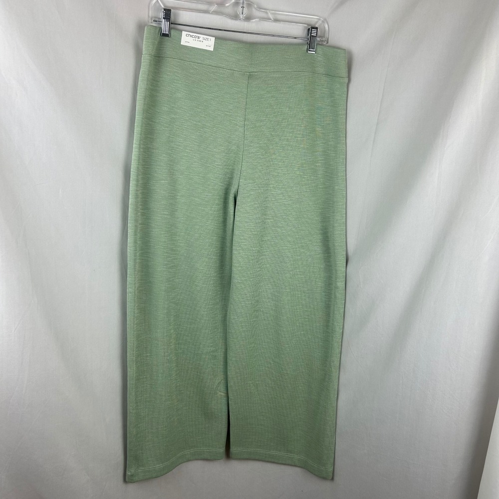 Chico's Zenergy Beach Slub Crop Pants Light Green Wide Leg Size 1 US 8 NEW - Picture 6 of 10